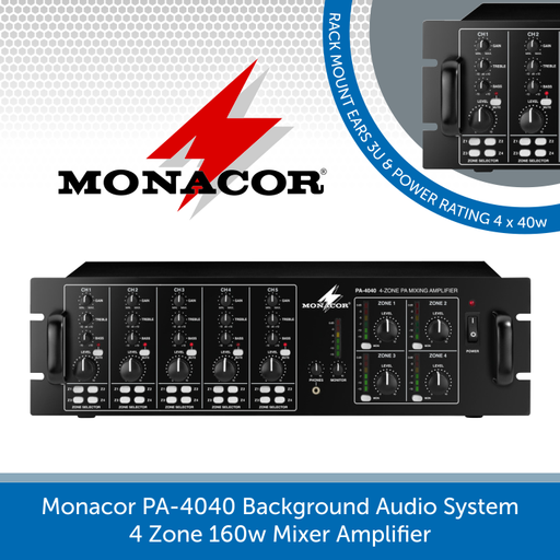 Monacor PA-4040 4 Zone 160w Mixer Amplifier for background music systems