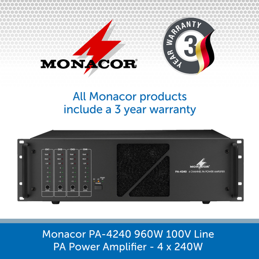 Monacor PA-4240 960W 100V Line PA Power Amplifier
