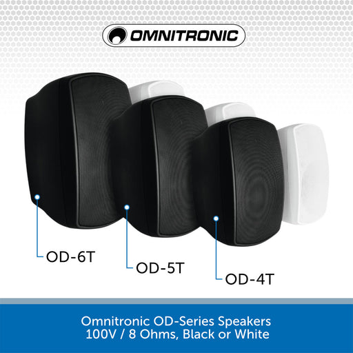 Omnitronic OD-5T 5" IP65 Weatherproof Wall Speakers (Pair), 100V / 8 Ohms, Black or White