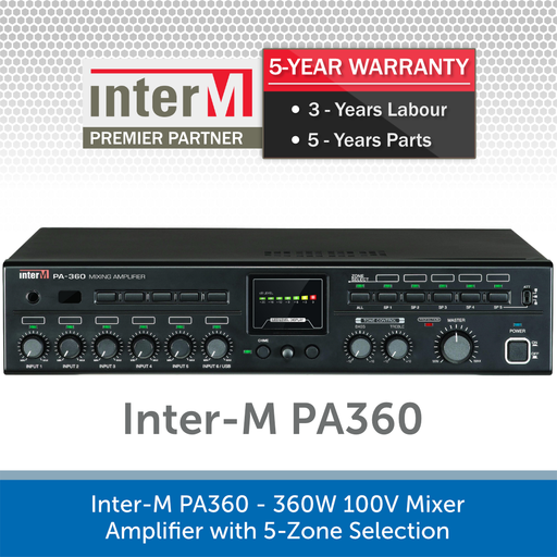 Inter-M PA360 - 360W 100V Mixer Amplifier with 5-Zone Selection