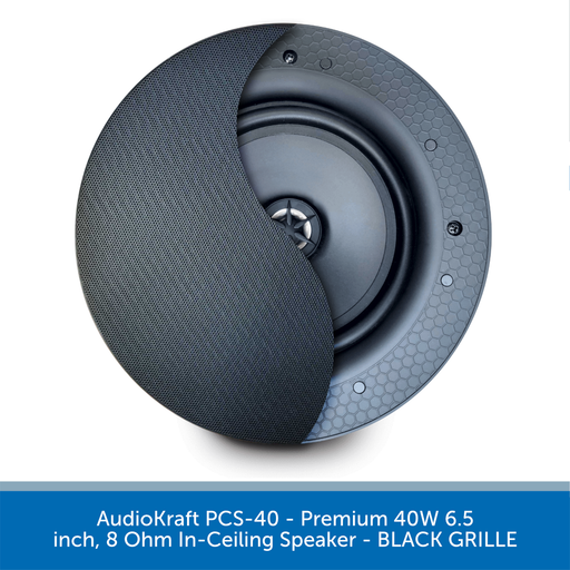 AudioKraft PCS-40 Black Ceiling Speaker - Premium 40W 6.5 inch 8 Ohms