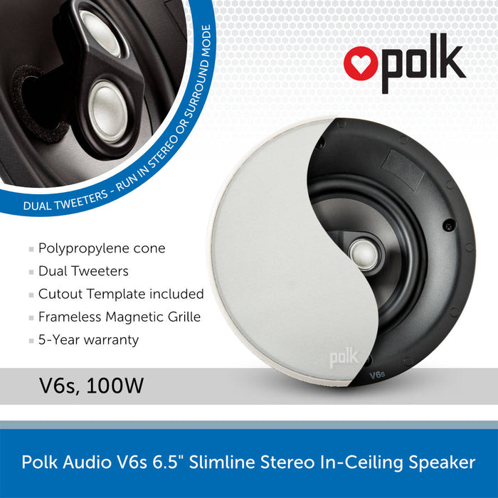 Polk Audio V6s 6.5" Slimline Stereo In-Ceiling Speaker