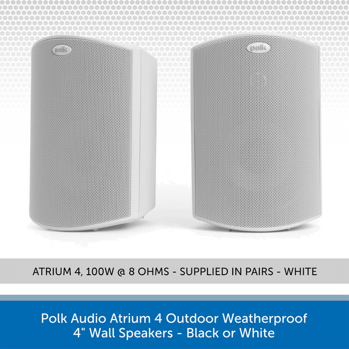 Polk Audio Atrium 4 Outdoor Weatherproof 4 inch Wall Mount Speakers - Black or White