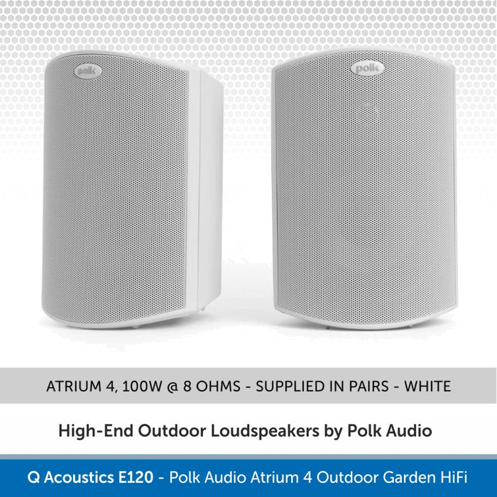 Q Acoustics E120 & Polk Audio Atrium 4 Outdoor Garden HiFi System Bluetooth & DAB Radio