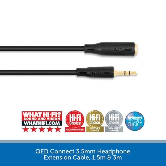 QED Connect 3.5mm Jack Headphone Extension Cable, 1.5m & 3m