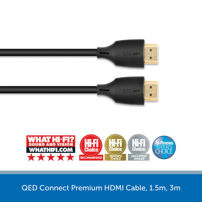 QED Connect Premium HDMI Cable, 1.5m, 3m