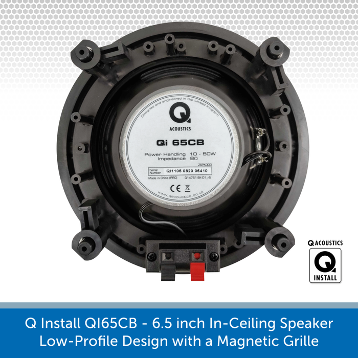 Q Install QI65CB - 6.5 inch In-Ceiling Speaker (8 ohms - 50W rms) Low-Profile with a Magnetic Grille