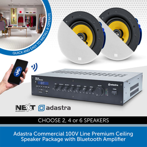 Adastra Commercial 100V Line Premium Ceiling Speaker Package with Bluetooth Amplifier