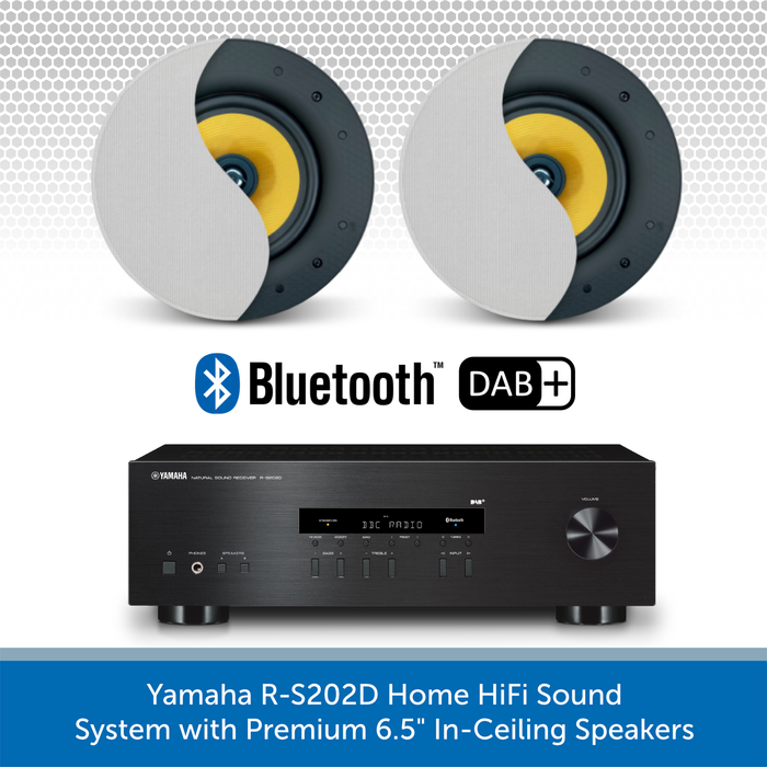 Yamaha RS202D Bluetooth & DAB Amplifier with Premium 6.5" Ceiling Speakers