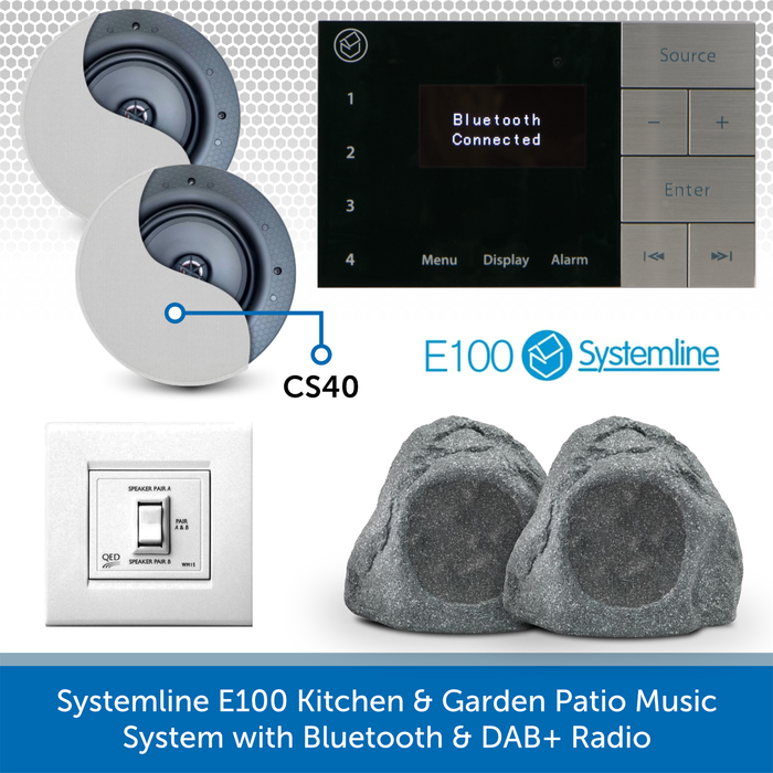 Systemline E100 Kitchen & Garden Patio Music System with Bluetooth & DAB+ Radio CS40