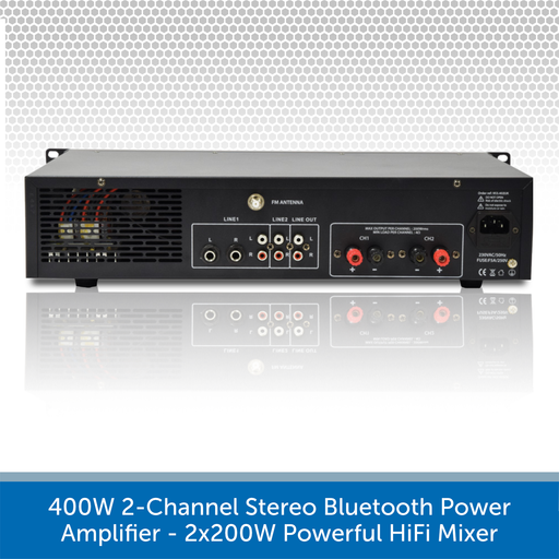 400W 2-Channel Stereo Bluetooth Power Amplifier - 2x200W Powerful HiFi Mixer