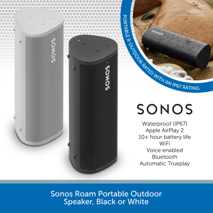 Sonos Roam Portable Outdoor Speaker, Black or White