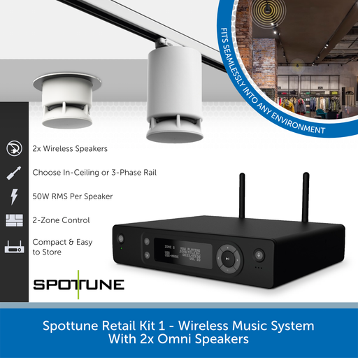 Spottune Retail Kit 1 - Wireless Music System with 2x Omni Speakers