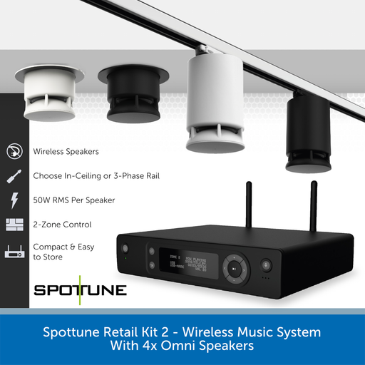 Spottune Retail Kit 2 - Wireless Music System with 4x Omni Speakers