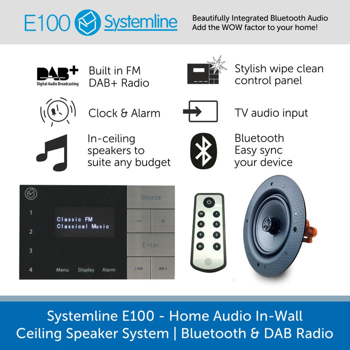 Systemline E100 - Home Audio In-Wall Ceiling Speaker System | Bluetooth & DAB Radio