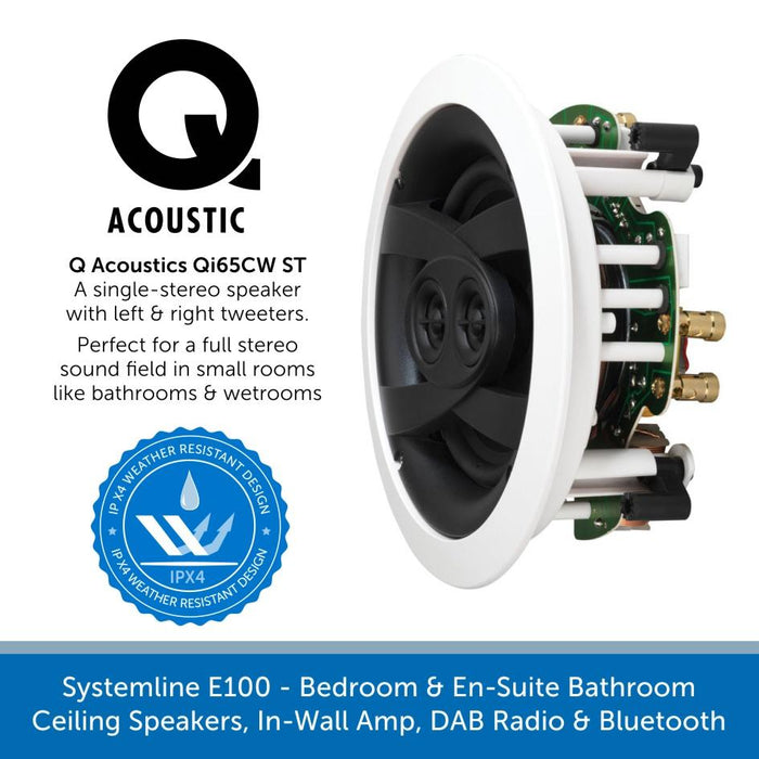 Systemline E100 - Bedroom & En-Suite Bathroom Ceiling Speakers, In-Wall Amp, DAB Radio & Bluetooth