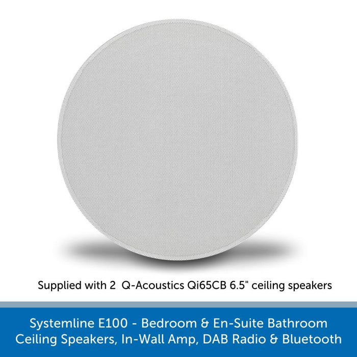 Systemline E100 - Bedroom & En-Suite Bathroom Ceiling Speakers, In-Wall Amp, DAB Radio & Bluetooth