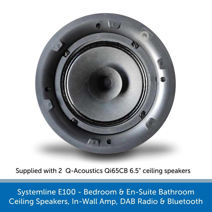 Systemline E100 - Bedroom & En-Suite Bathroom Ceiling Speakers, In-Wall Amp, DAB Radio & Bluetooth