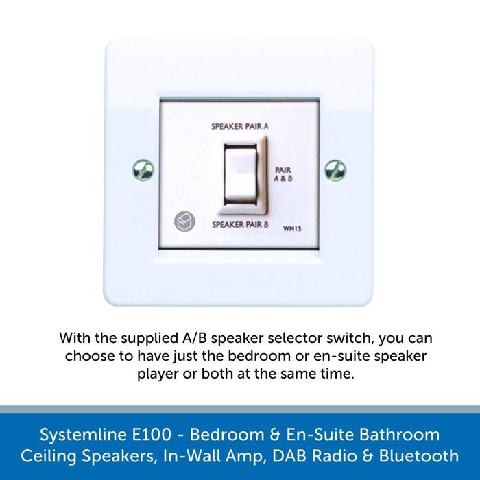 Systemline E100 - Bedroom & En-Suite Bathroom Ceiling Speakers, In-Wall Amp, DAB Radio & Bluetooth