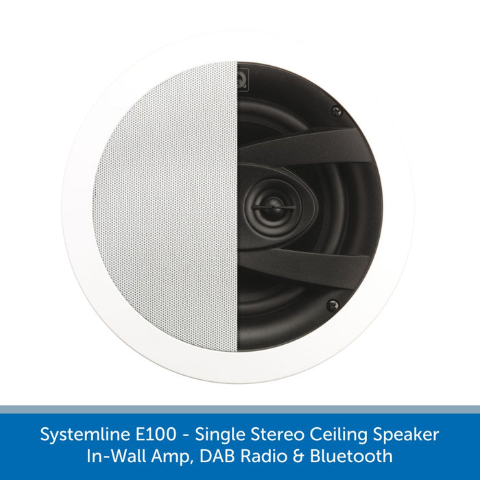 Systemline E100 - Wetroom IPX4 Single Stereo In-Ceiling Speaker System, DAB Radio & Bluetooth