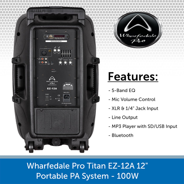 Wharfedale Pro EZ-12A 12" Portable PA System 100W With Dual Wireless Microphones