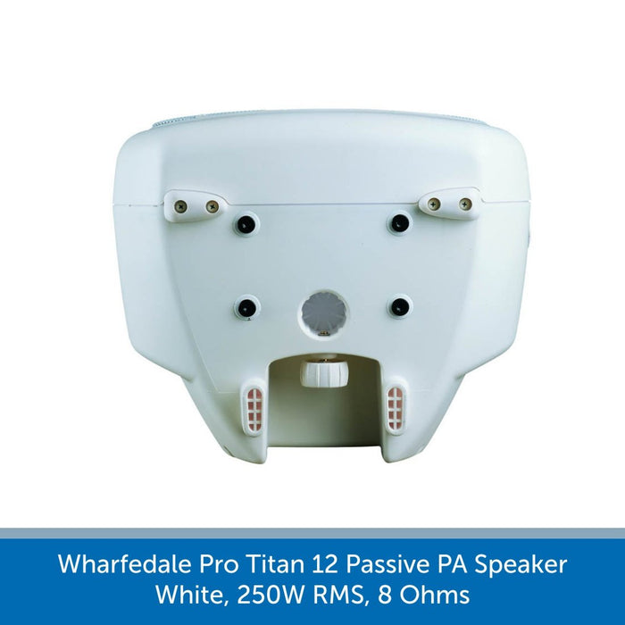 Showing the bottom of a Wharfedale Pro Titan 12 Passive PA Speaker, White, 250W RMS, 8 Ohms