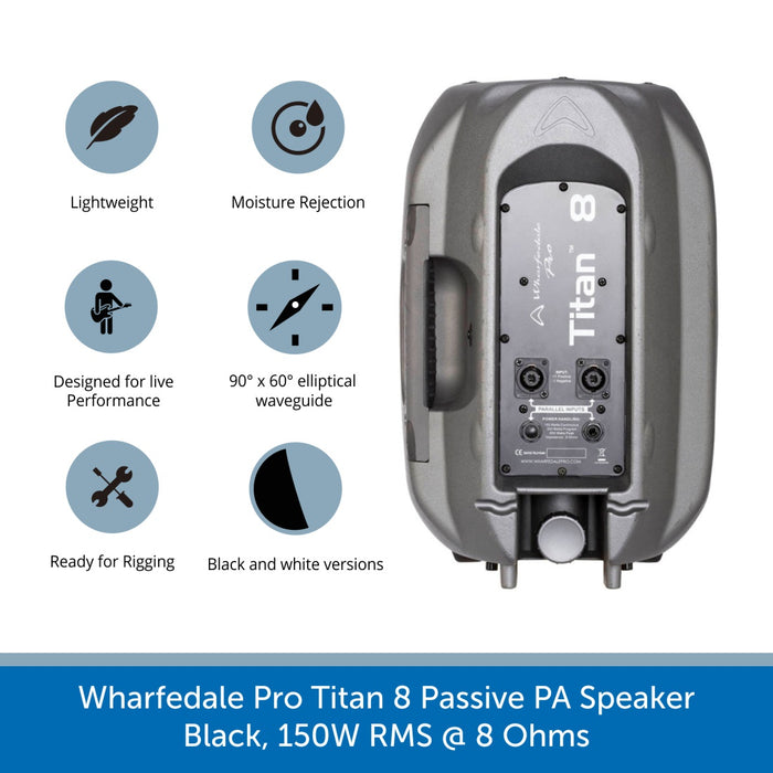 Wharfedale Pro Titan 8 Passive PA Speaker, Black, 150W RMS, 8 Ohms