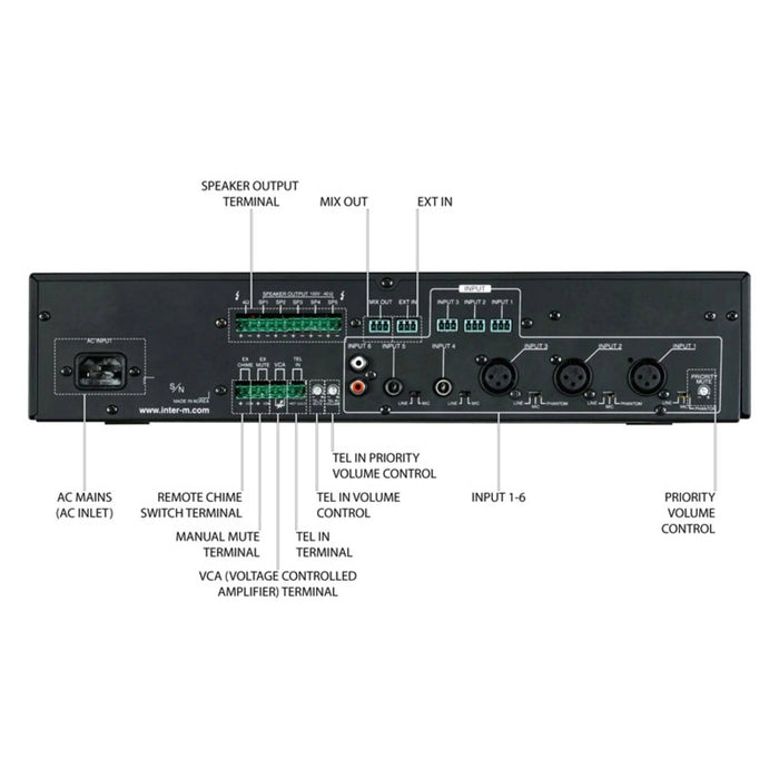 Inter-M PA600 600W 100V Mixer Amplifier with 5-Zone Selection