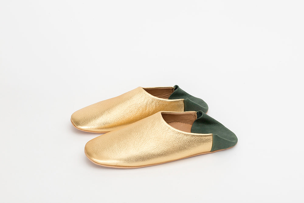 bende Jonge dame mooi Women's Gold & Forest Green Leather Slippers | Jill Burrows