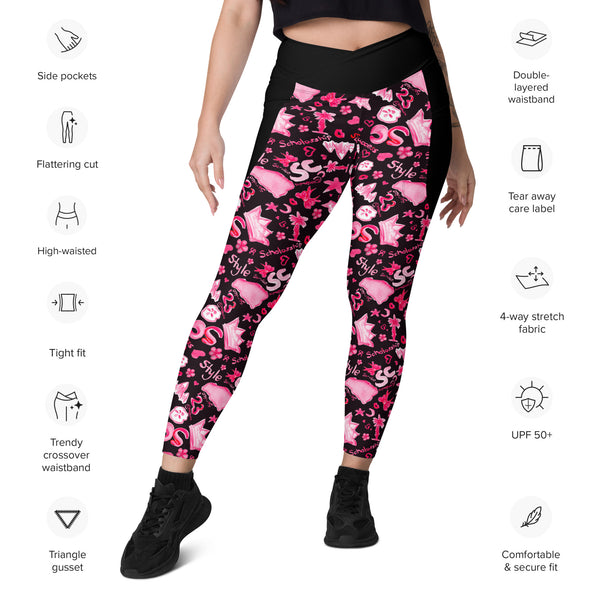 Black Crossover leggings with pockets Honey Magnolia