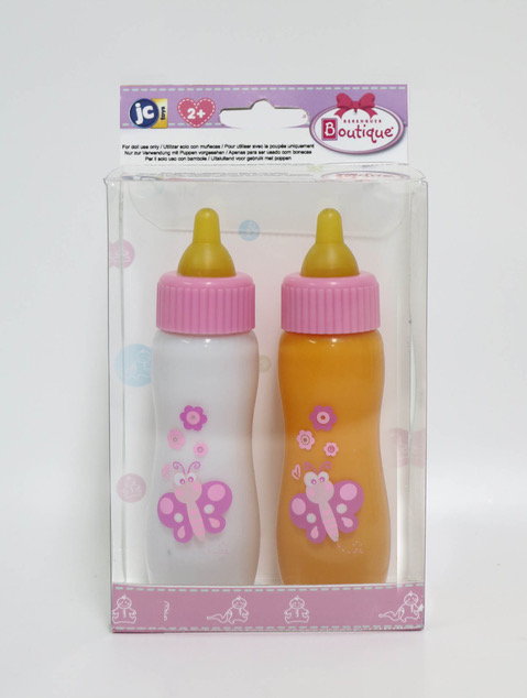 JOYIN Doll Magic Bottle Set 2 Disappearing Magic Milk & Juice Bottles with Caps and 2 Toy Pacifiers Baby Doll Accessories Feeding Set Stuff for Girls Christmas Birthday Gift 