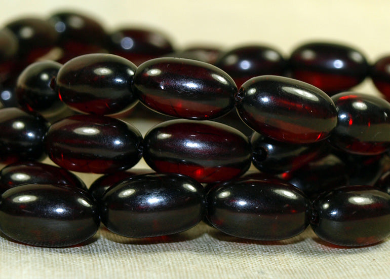 Long Strand of Vintage Dark Cherry Amber Prayer Beads | Beadparadise.com