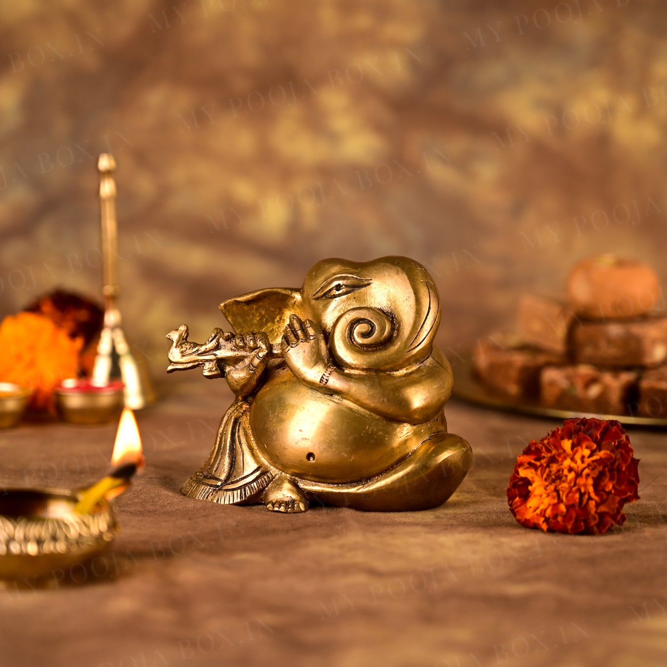 Buy Cute Brass Flute Ganesh Online in India - Mypoojabox.in