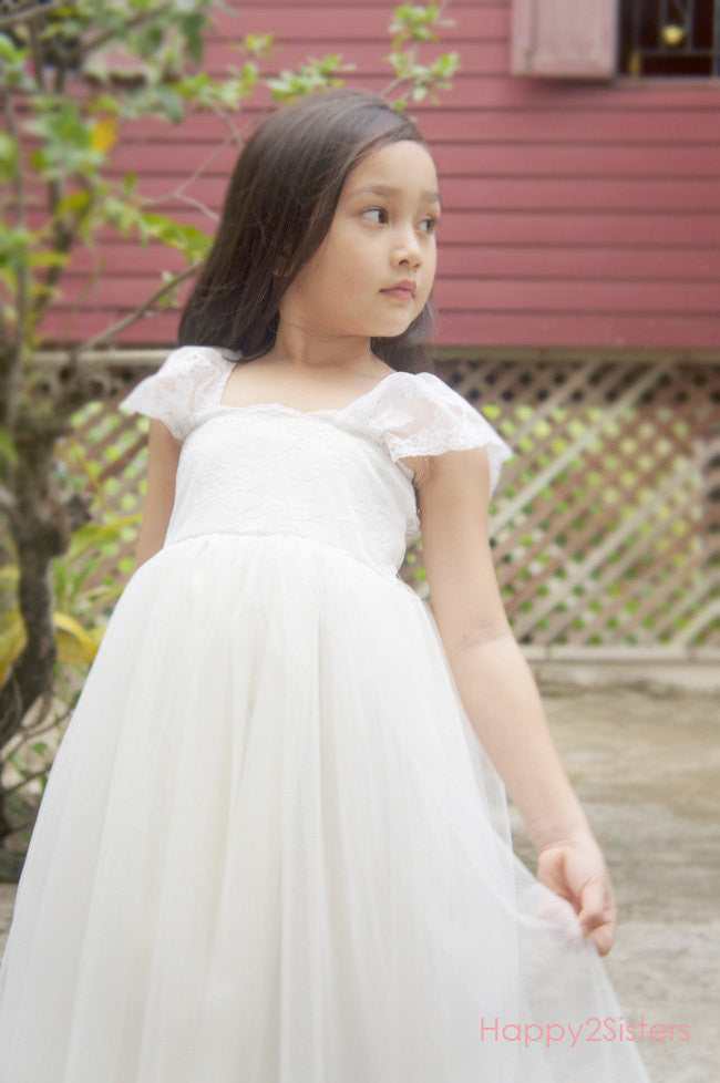 Lace And Tulle Flower Girl Dres Rustic Wedding Woodland Wedding