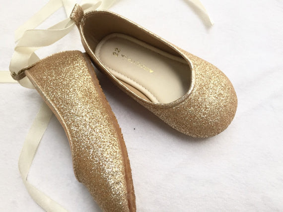 gold flower girl shoes