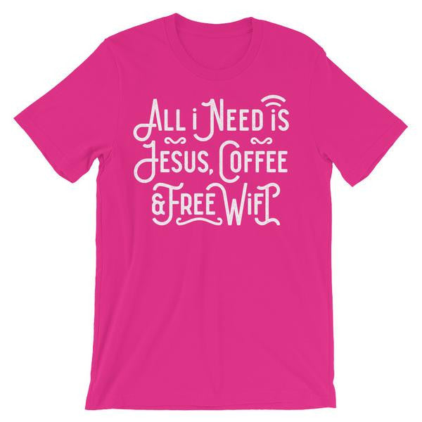 Pink Christian Tshirt that reads - Jesus Coffee and Free Wifi image
