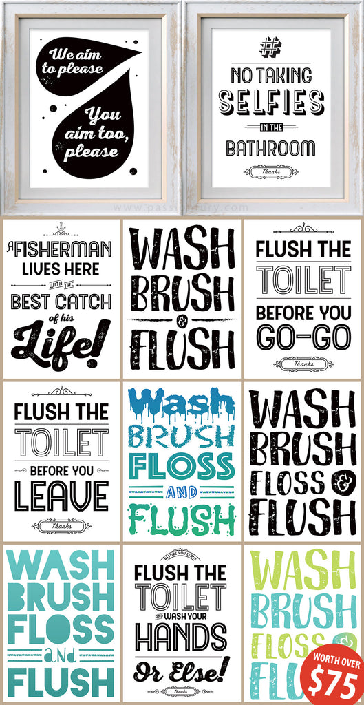 Bathroom printable artwork with restoom humorous prints