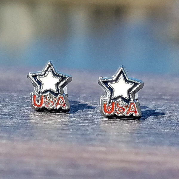 USA Star earrings on plastic posts for 