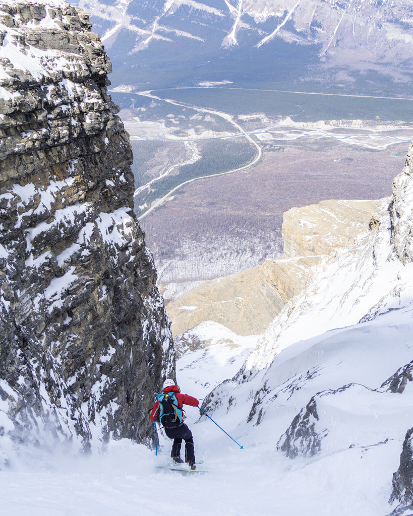 Skiing down the Mega Couloir Mount Murchison