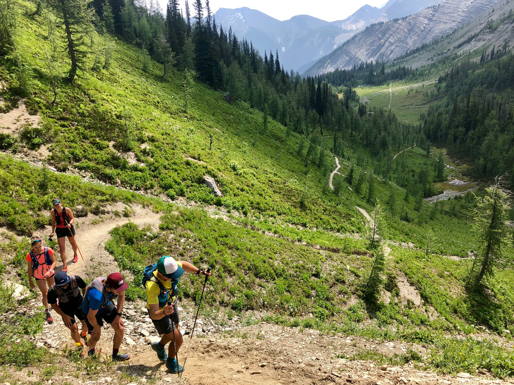 Running the Rockwall - climbing up towards Tumbling Pass