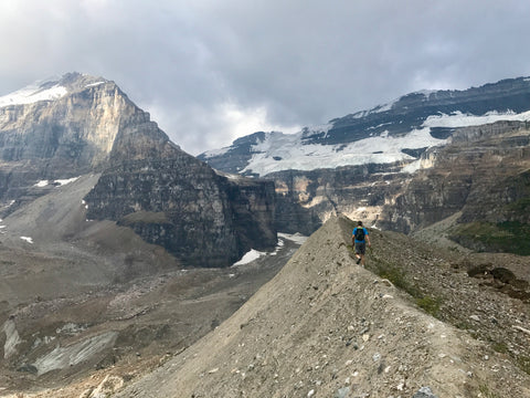 Jason Borro from Skimo.co hiking to the Plains of the Six Glaciers