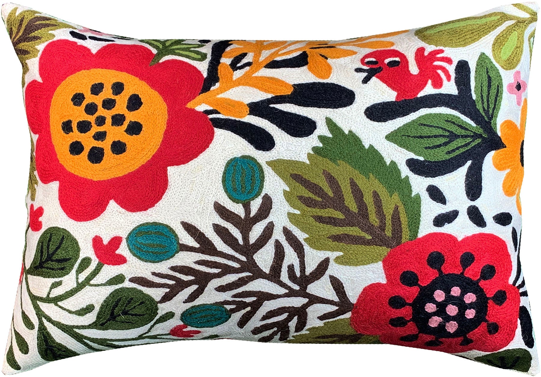 Boho Pillows |Hand Embroidered Cushions Wool Size Floral Outdoor Pillows |Suzani Cushions Kashmir Designs Yellow Floral Pillow Cover |Polish Flower Throw Pillows Floral Chair Cushion 14x20 