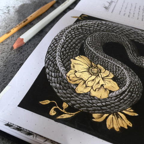 Bullet Journal Illustration Snake Black and Gold