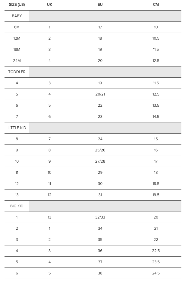 Keen Size Chart