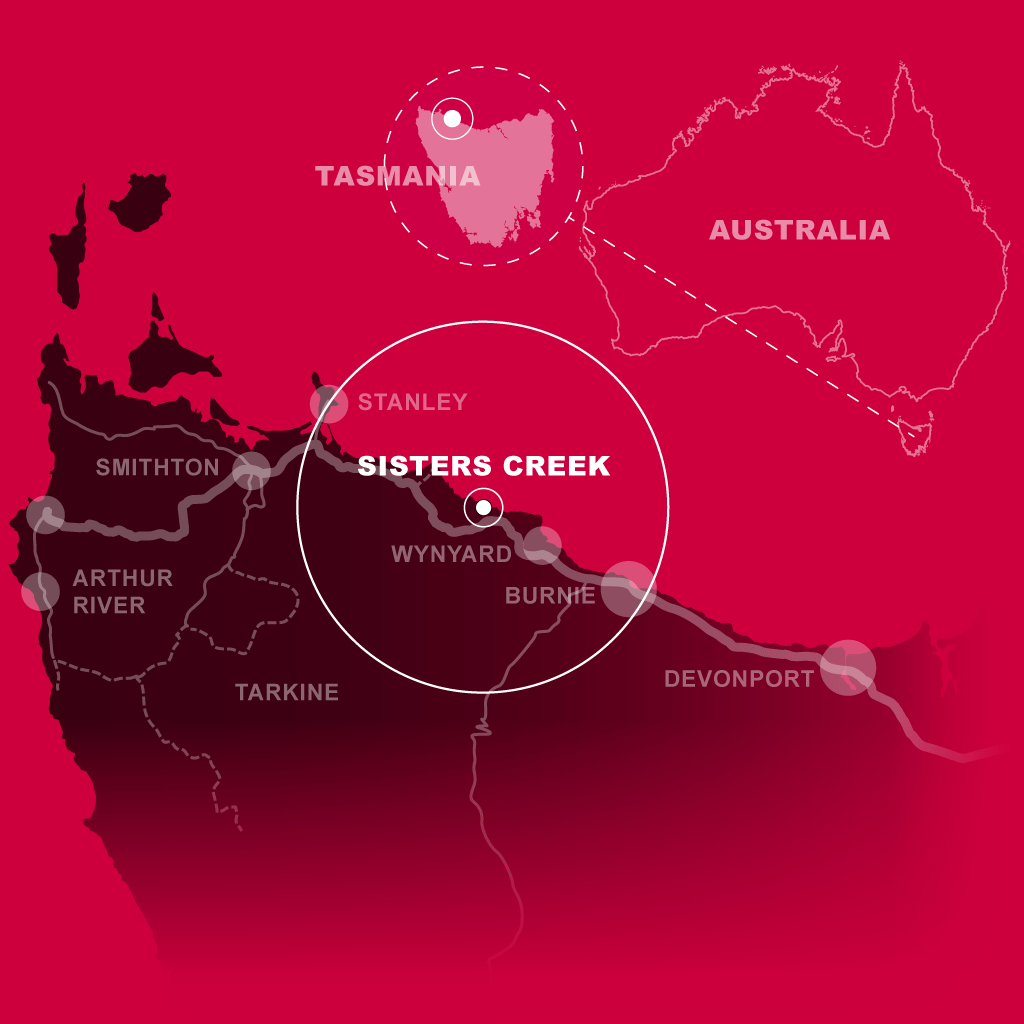 Map showing the location of the farm in relation to Tasmania and Australia