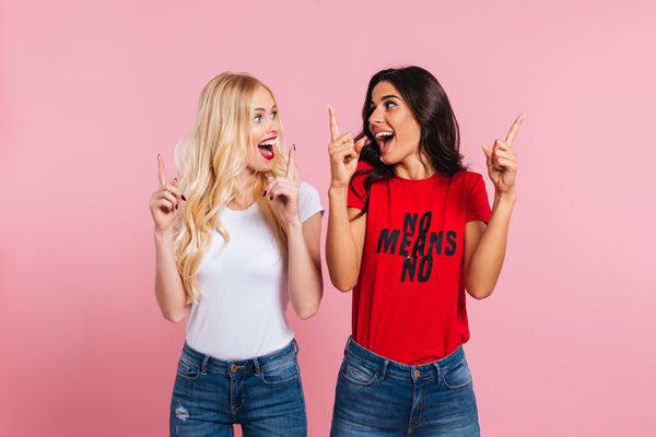 two women showing the size with hands