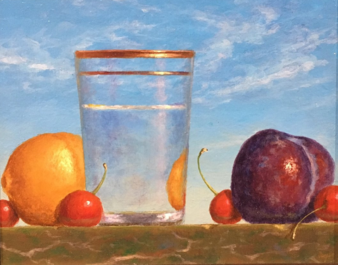 fruit water glass sky painting