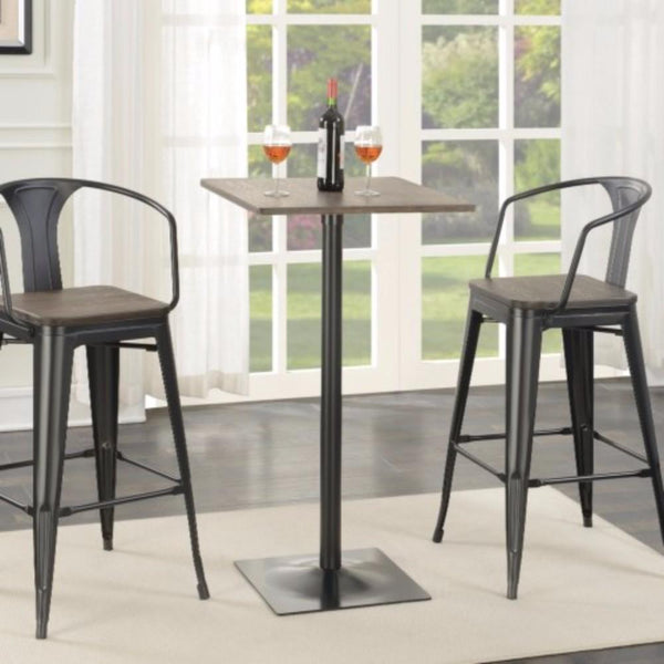 Benzara Bm160794 Industrial Square Metal Bar Table With Wooden Top