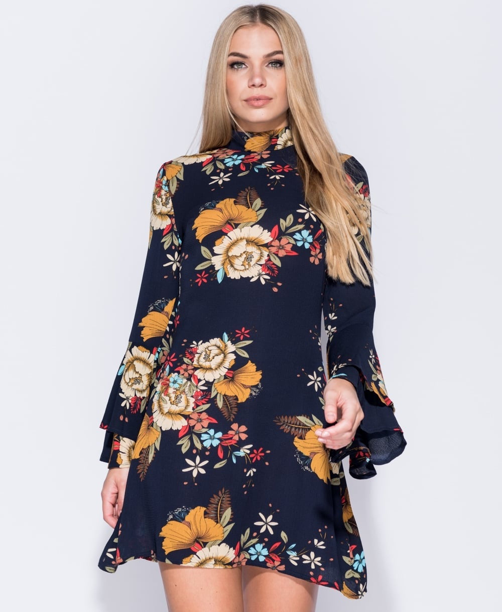Navy Floral shift dress - justselfish