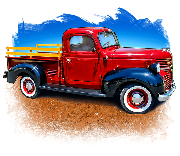 Truck Fabric, Custom Print Panel, Old Restored Red Truck 5835